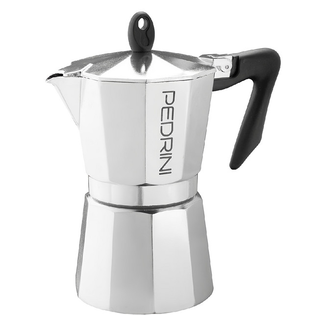 PEDRINI Kaffettiera 義式摩卡壺 6杯 - 輕鬆製作香濃義式咖啡, 黑色/銀色, 1個