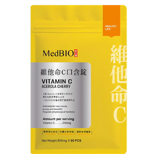 MedBIO 美百優 維他命C口含錠 鳳梨口味, 60顆, 800mg, 1包