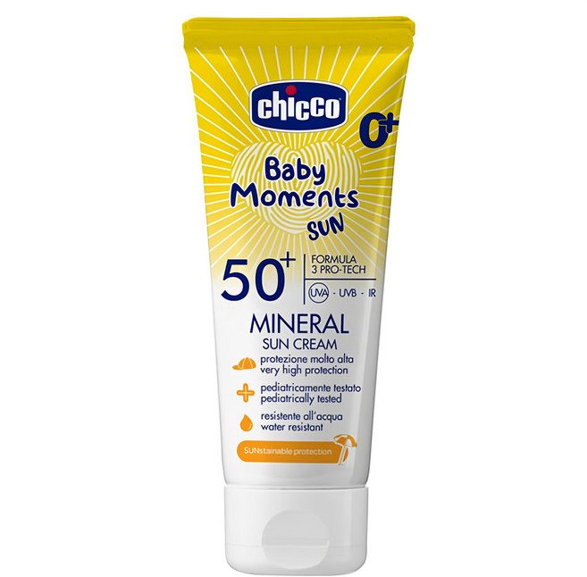 Chicco 寶貝嬰兒輕潤物理防曬乳霜 SPF50+ 75ml 0歲以上適用, 1條