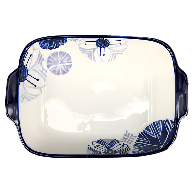 大同磁器 長方型烤盤 8.5吋 22 x 15.5 x 4.7cm, 鏡花水月 藍色 + 白色, 1個