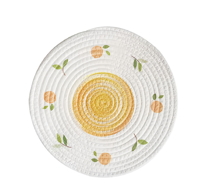 北歐風編織 30cm棉繩隔熱墊, 檸檬, 5個