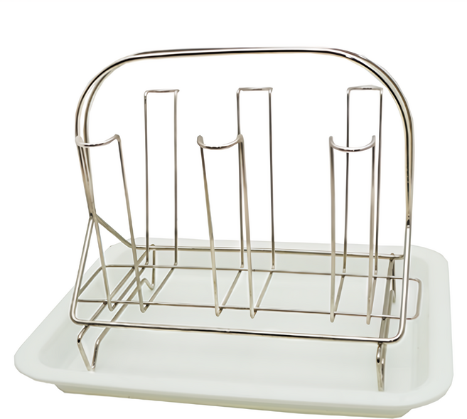 綠舍家居 不銹鋼六杯架 簡約設計 美觀大方 取放方便 快速瀝乾 客廳/餐桌/廚房 皆可擺放, 銀色 + 白色, 1個