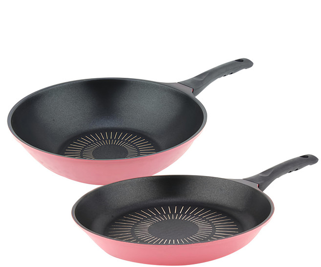 Kitchen-Art 鑽石不沾鍋兩件組, 粉色, 28cm平底鍋 + 28cm炒鍋, 1組