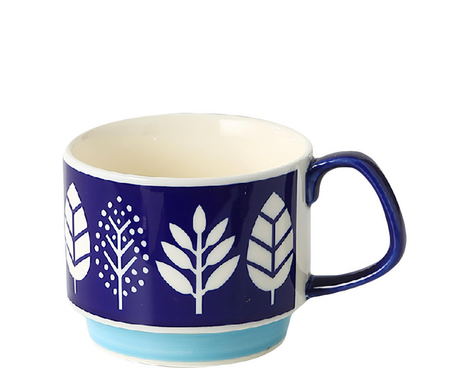 Homely Zakka 日式復古陶瓷掛耳咖啡杯 300ml, 藍白樹, 1個