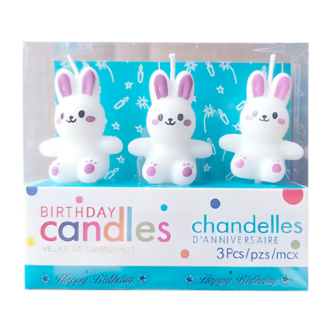 六分埔禮品 粉耳小兔蠟燭, 3支, 粉耳小兔 白色