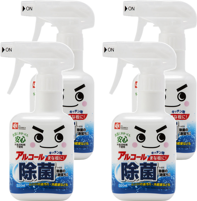 LEC 激落君 防菌電解水 砧板/刀具/食器/廚房冰箱/微波爐清潔抗菌 不含介面活性劑 日本製造, 320ml, 4瓶