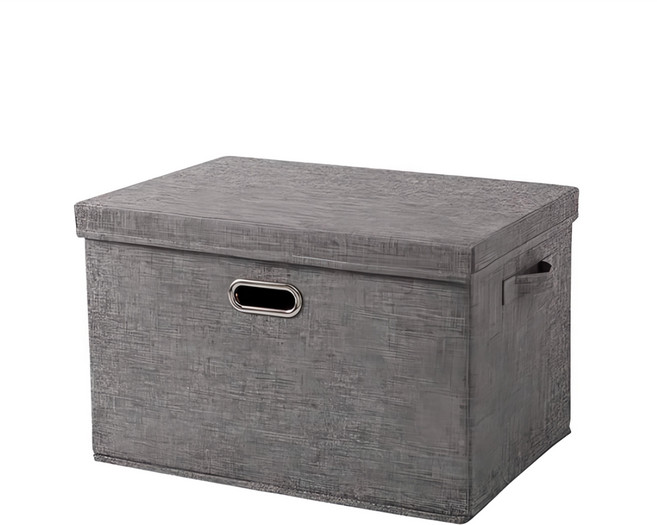 收納部屋 金屬把手棉麻整理盒, 1個, 深灰色
