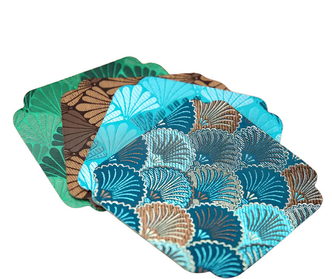 日式刺繡吸水茶杯墊, 深藍銀杏, 4個