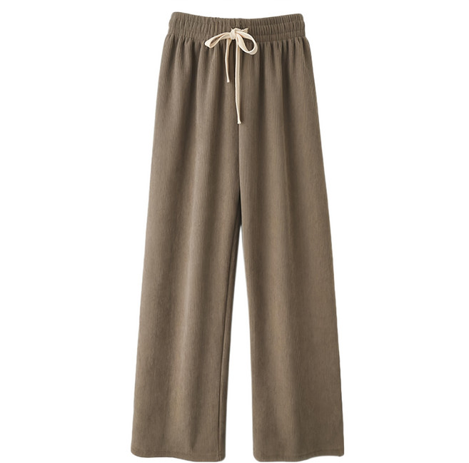 加绒燈芯绒抽繩素色寬褲