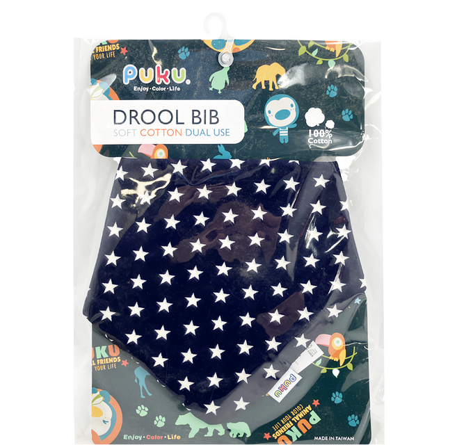 PUKU 藍色企鵝 棉柔兩用揹巾口水兜 100%純棉紗布 柔軟親膚 透氣快乾, 星星 深藍色, 1條