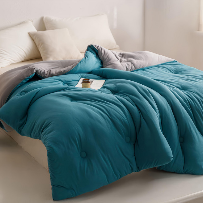 BELLE VIE 雲感簡約雙面針織棉 可水洗冬被, 松石綠, 1件