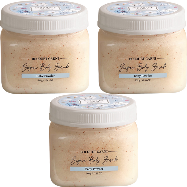 BOUQUET GARNI 身體磨砂膏 嬰兒爽身粉香, 500g, 3罐
