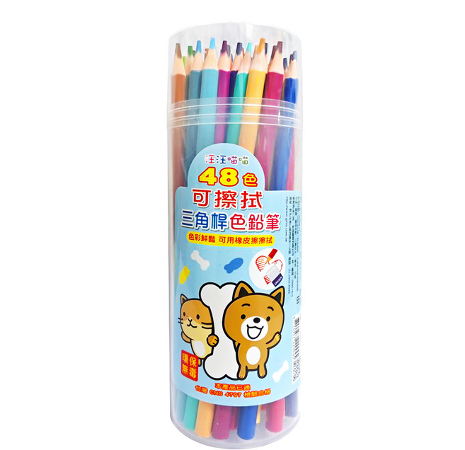 筌翔國際 麻吉 可擦色鉛筆 三角桿, 10組, 48色