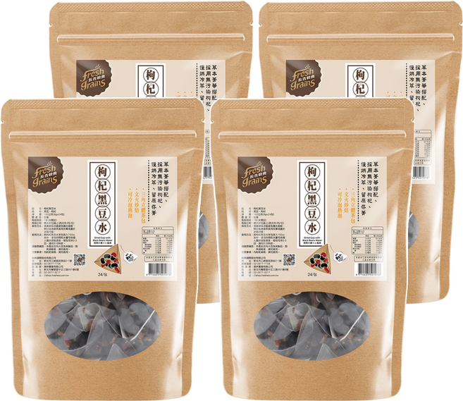 fresh grains 長青穀典 枸杞黑豆水, 8g, 24入, 4袋
