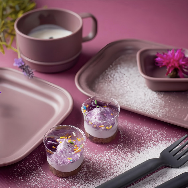 Nineware All-Dinery 早午餐杯盤組 餐盤+湯杯+醬料碟+方形盤 Violet 1組 韓國製造