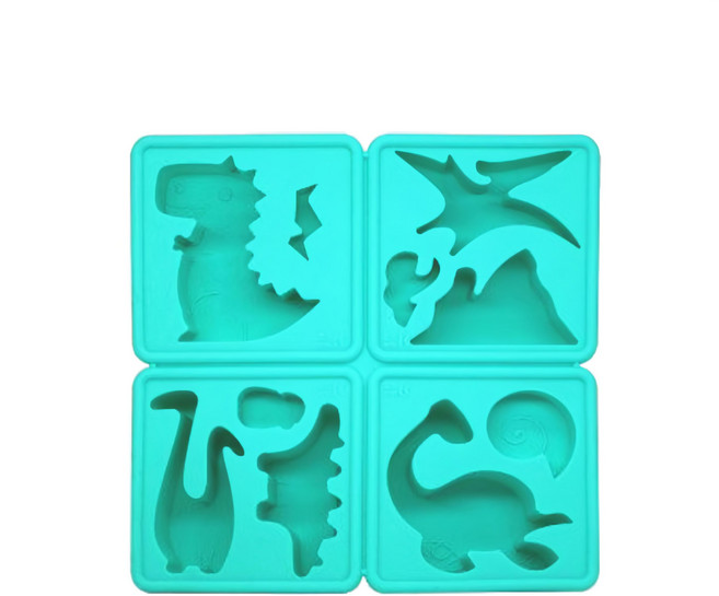 EEeEK 艾克 魔塊 Story mold 可愛動物造型模組 100%無毒矽膠 耐高溫 可用於微波爐 烤箱 冰箱, 恐龍世界 藍綠色, 1組