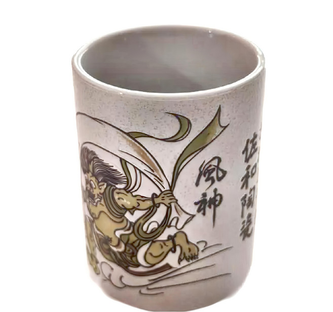 日本文化系列 手握杯 250ml 7.2 x 10.2cm, 風神雷神 灰白色, 1個