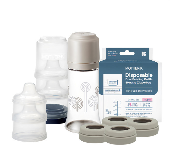MOTHER-K 拋棄式奶瓶5餐組 亞麻棕 250ml BPA FREE TRITAN材質 0歲以上, 1組