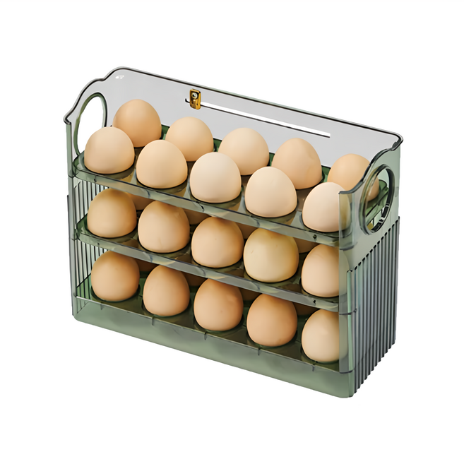 上手家居 高透亮自動翻轉、升級高硬度旋轉雞蛋收納盒, 輕奢綠, 1個