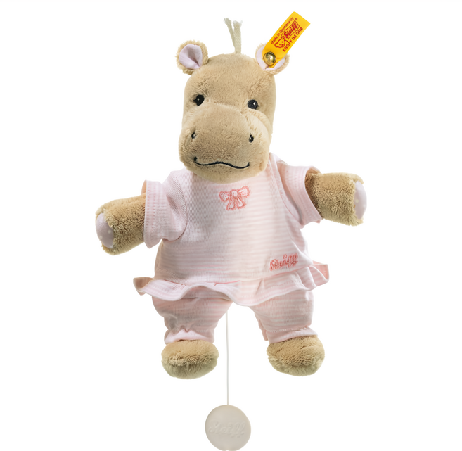 Steiff 德國金耳釦泰迪熊 嬰幼兒音樂鈴 寶寶安撫玩具, Mockyli Hippo pink, 1個, 1個