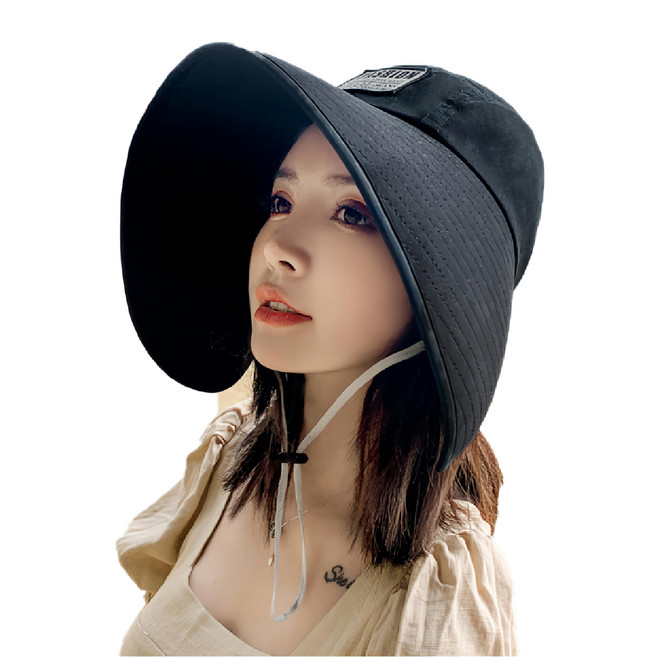 時尚春夏360度抗UV防曬遮陽帽, 黑色, 1個