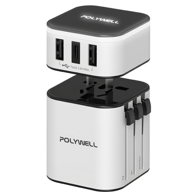 POLYWELL 寶利威爾 USB電源供應器 PW15-T05-A054 79 x 52 x 51mm 白色 148g, 1個