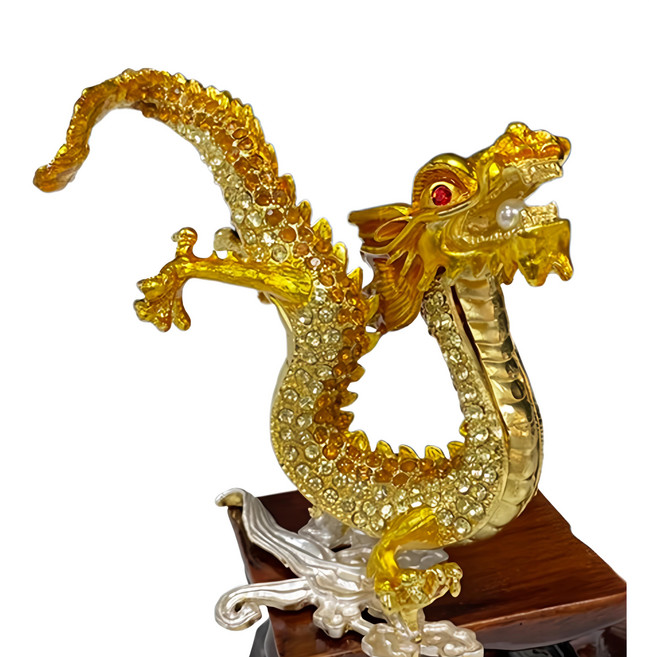 開運擺件 彩琉璃祥龍咬珠 附盒子 14 x 11 x 5cm 837g, 金色, 1個