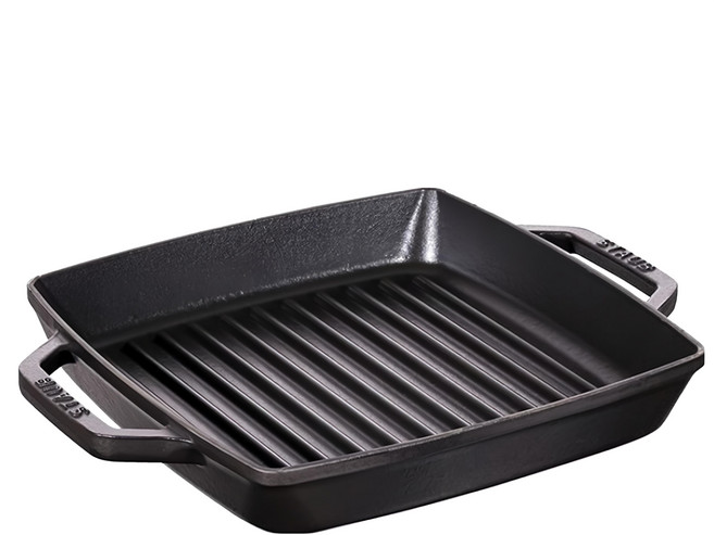 staub 琺瑯鑄鐵雙耳方形煎盤 黑色, 23cm, 1個