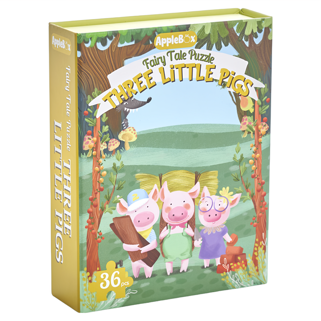 AppleBox 童話故事拼圖 AB10010 36片 兒童益智玩具, 三隻小豬 多色, 1盒