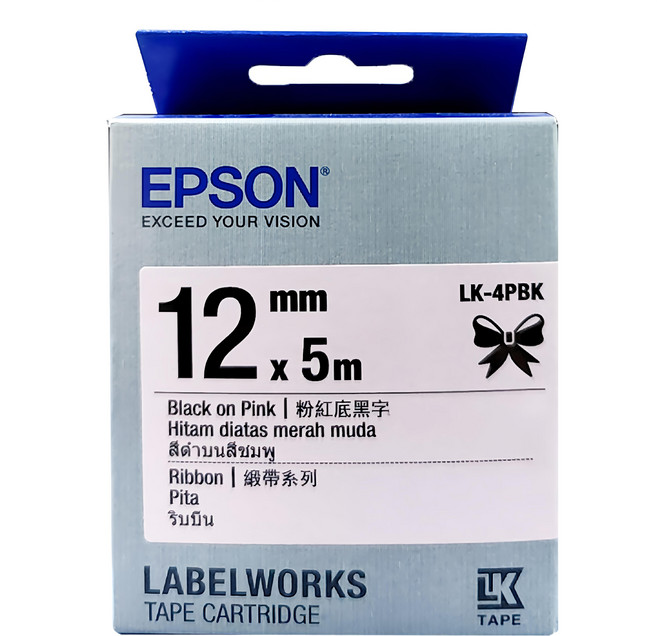 EPSON 台灣公司貨 標籤帶 C53S654430 LK-4PBK 12mm, 粉紅底黑字, 5m