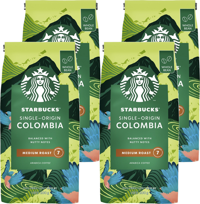 STARBUCKS 星巴克 特選系列 哥倫比亞單品咖啡豆, 咖啡豆(無研磨), 200g, 4包