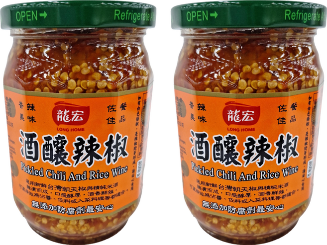 龍宏 酒釀辣椒 台灣朝天椒與精純米酒 無添加防腐劑, 360g, 2罐
