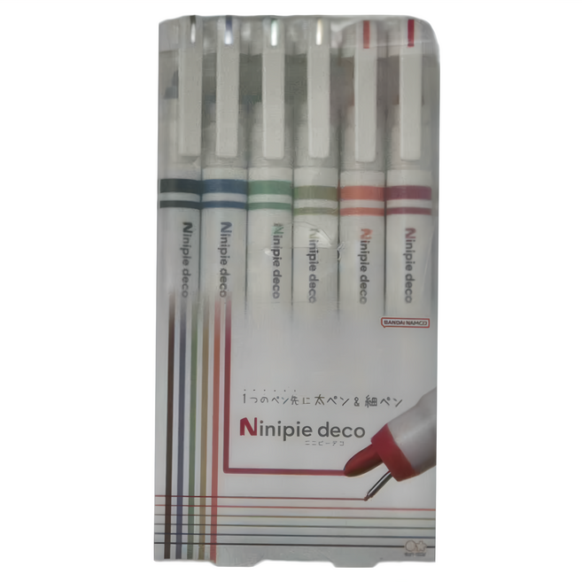 Sun-Star Ninipie Deco 粗細雙頭兩用代針筆/圓頭螢光筆6入組-秋暖, 多色, 1組