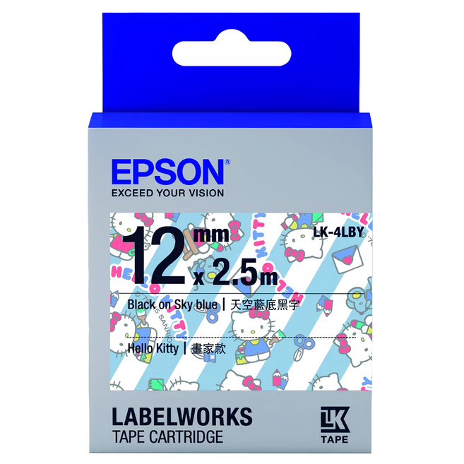 EPSON 台灣公司貨 標籤帶 畫家款 LK-4LBY C53S654449 12mm, 天空藍底黑字, 2.5m