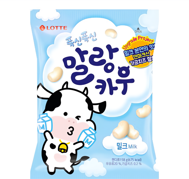 LOTTE 樂天 Malang Cow 軟綿綿牛奶糖 原味, 158g, 1包