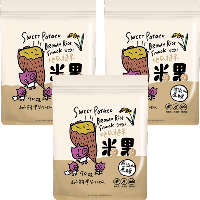 薌園 糙米米果, 地瓜, 70g, 3包