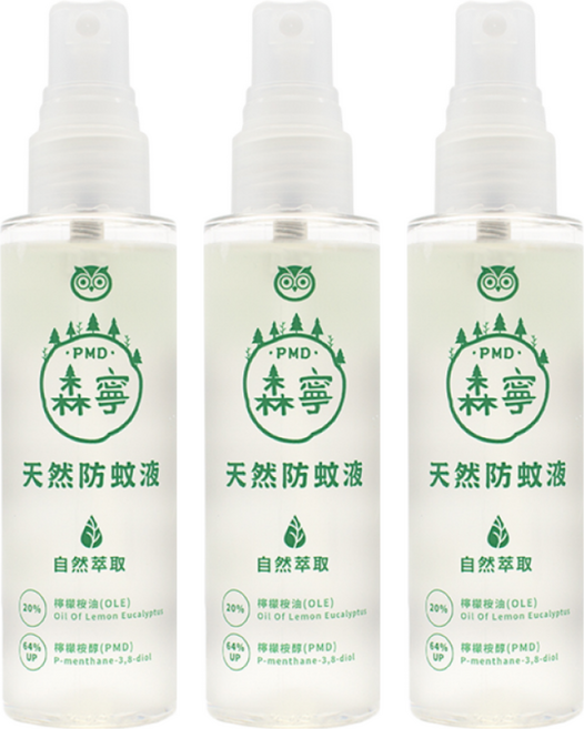 HUKUROU 福來朗 森寧PMD天然防蚊液 美國CDC/EPA 含64%以上檸檬桉醇(PMD) 天然萃取, 80ml, 3瓶