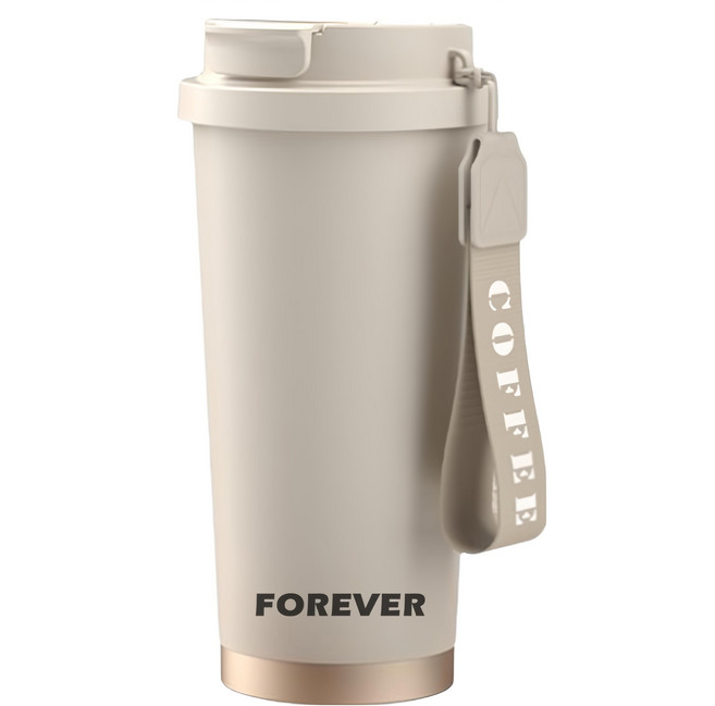FOREVER 316不鏽鋼杯陶瓷塗層雙飲蓋咖啡保溫杯, 燕麥白, 530ml, 1個