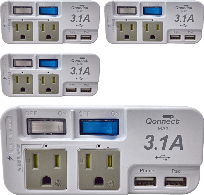 Qonnect 2開2插分接式高溫斷電USB插座 3孔, 白色, 4個
