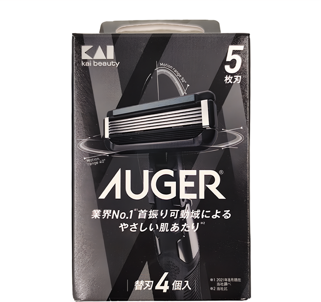 KAI 貝印 AUGER 替換刀片5刃 GA0089 B-4AG 5.1 x 2.5 x 2.4cm 40g, 4個裝, 1盒