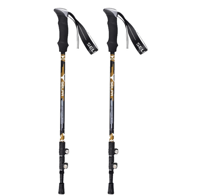 SELPA 破雪7075鋁合金外鎖登山杖, 黑色, 2支
