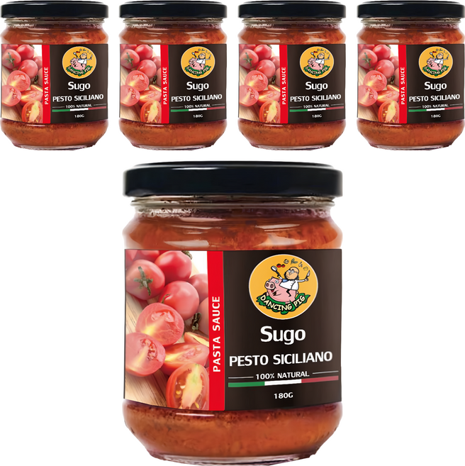 DANCING PIG 豬跳舞 Pesto Siciliano 西西里日曬番茄紅醬 100%義大利原裝進口 絕不含防腐劑, 180g, 5罐