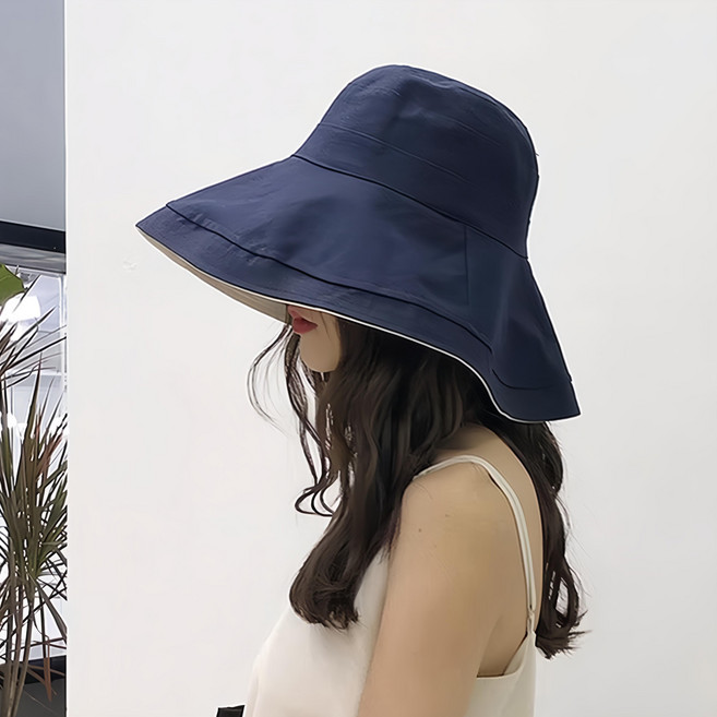 KissDiamond 大帽檐雙面可摺疊遮陽帽 棉麻材質 均碼 四季都適合