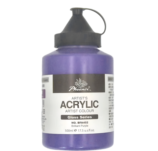 Phoenix 鳳凰畫材 亮光系列 鳳凰壓克力顏料 402 Brilliant Purple 500ml, 1色