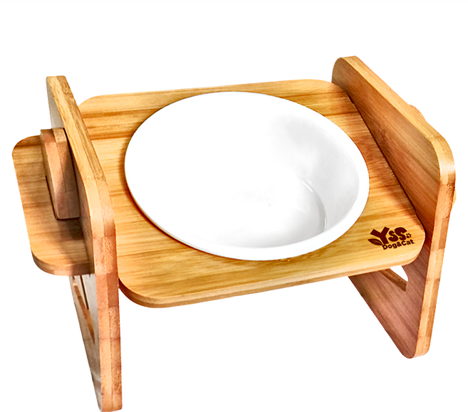 YSS Dog&Cat 職人木匠 原木瓷碗 可調式 單碗 平面, 原木, 1組
