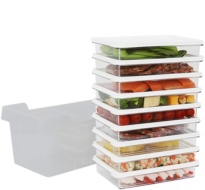 Changsin Living 昌信生活 SENSE冰箱全系列收納盒10件組 收納盒650ml 9個 + 冰箱收納籃16cm, 白色, 1組
