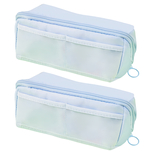 大容量透明雙層文具筆袋 全開款(11 x 21 x 12cm), 藍色, 2個