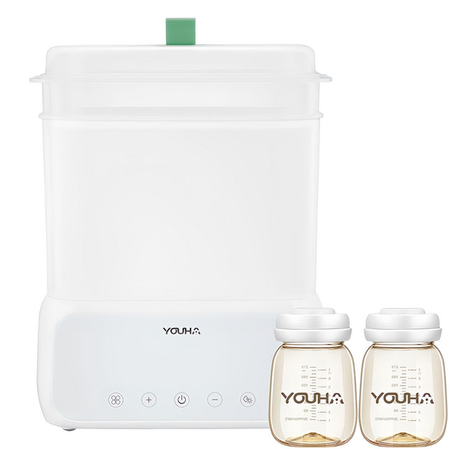 YOUHA 優合多功能消毒烘乾鍋+PPSU寬口儲乳瓶210ml 2入組, YH-2030, 柔白色