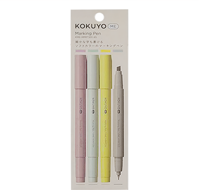 KOKUYO 國譽 ME 兩用螢光筆, 粉色 + 綠色 + 黃色 + 灰色, 4支