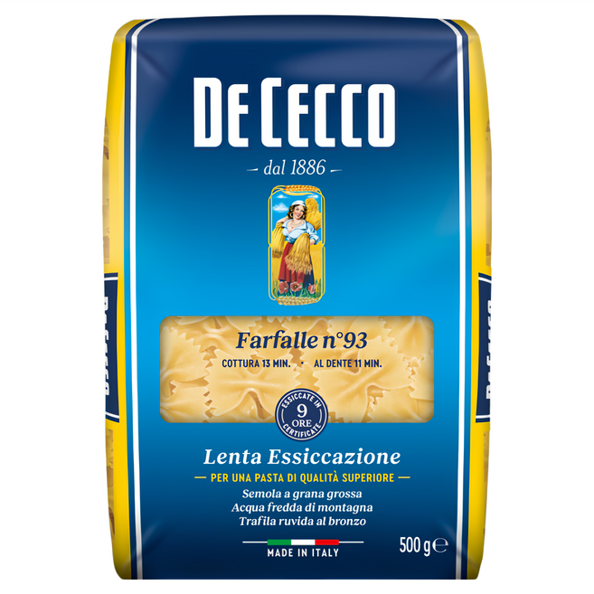 DE CECCO 得科 大蝴蝶結麵 NO.93 堅持傳統製麵法 彈牙口感, 500g, 1包